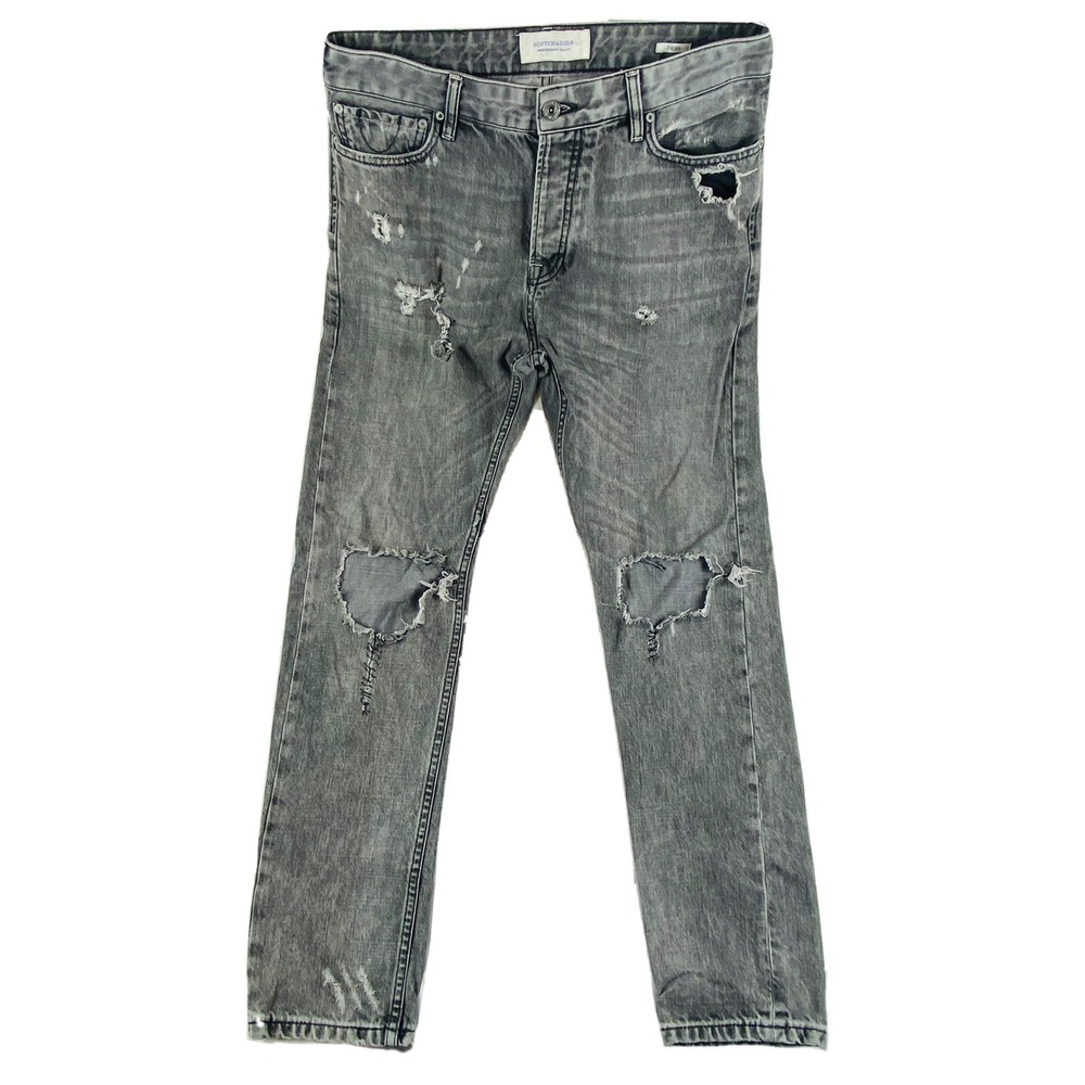 Scotch & Soda Dean Gray Heavily Distressed Mens Jeans 31x32 Tapered Leg